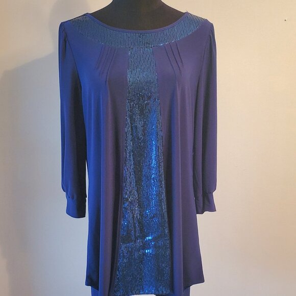 Stunning Navy Blue Dressy Top with Sequins - Picture 1 of 5